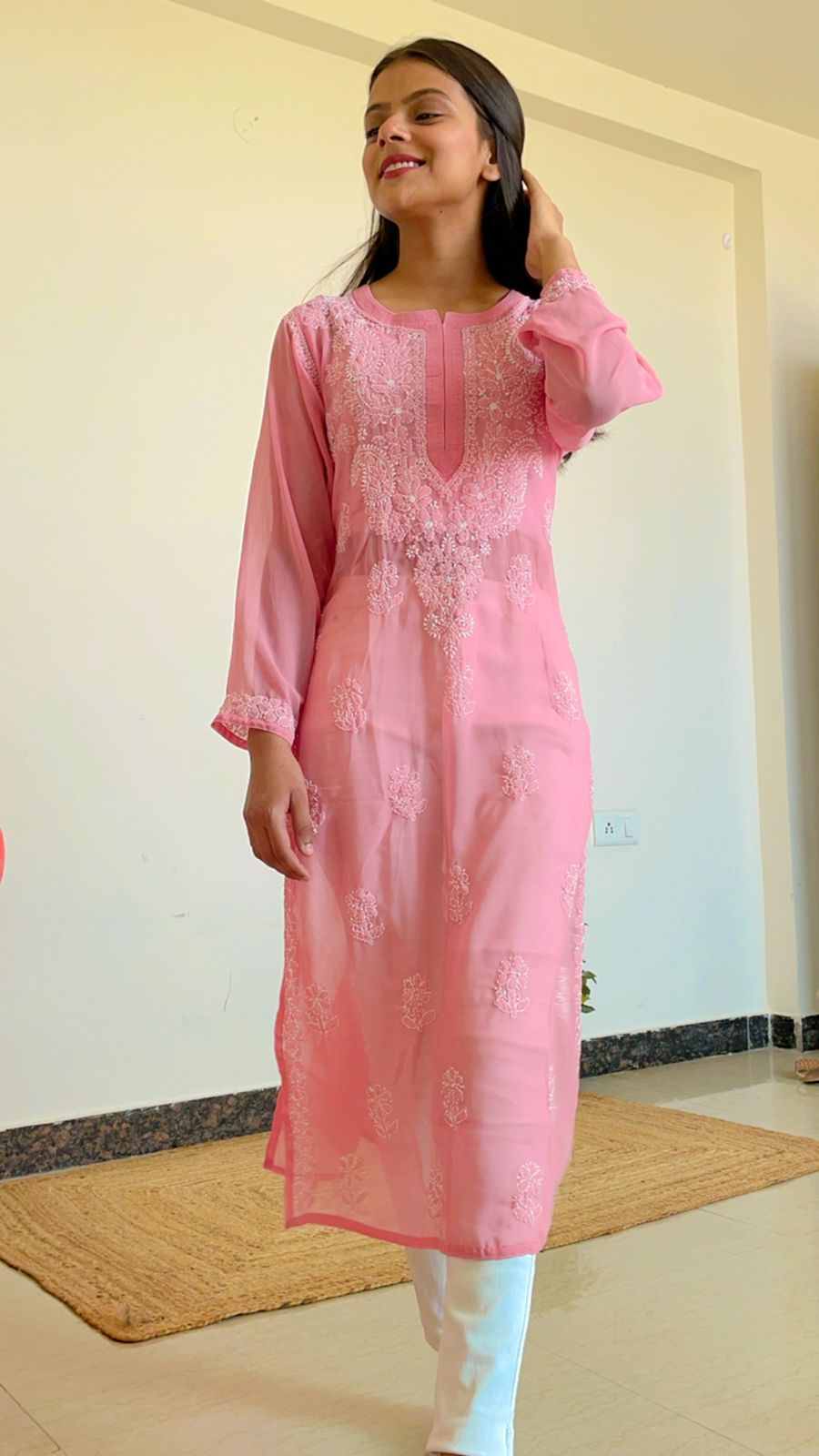 BirthdaySALE - Heer Toh Badi lovely hai Chikankari Georgette Straight Kurta