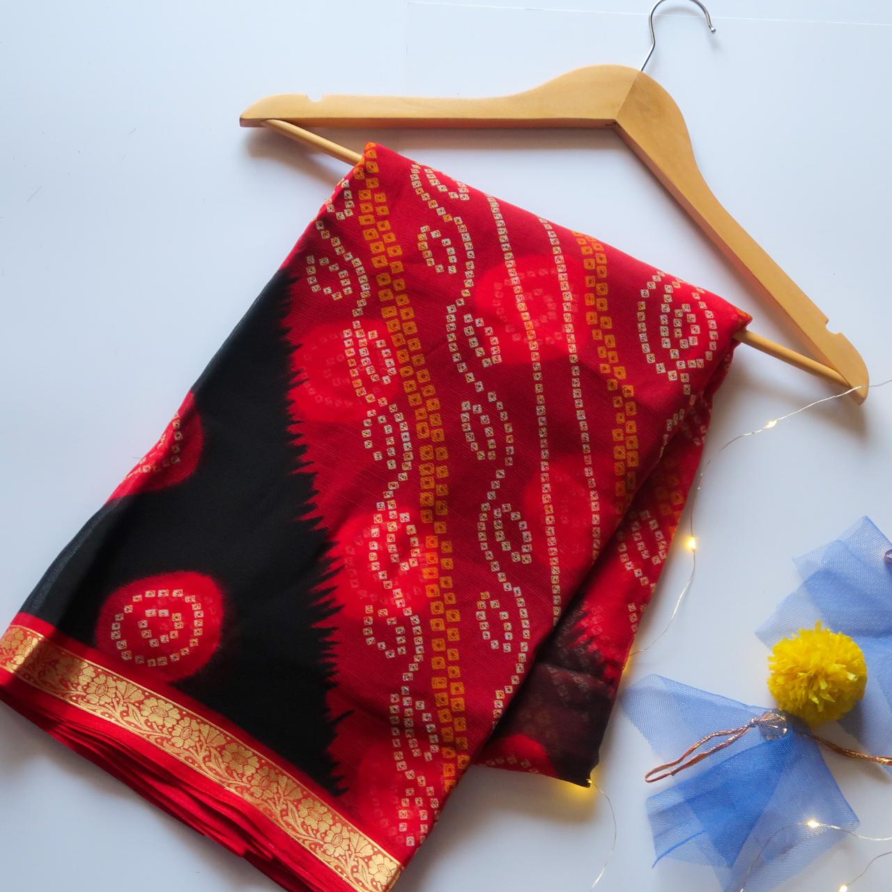 BirthdaySALE: Red & Black Bandhej Saree