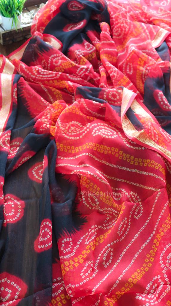 BirthdaySALE: Red & Black Bandhej Saree