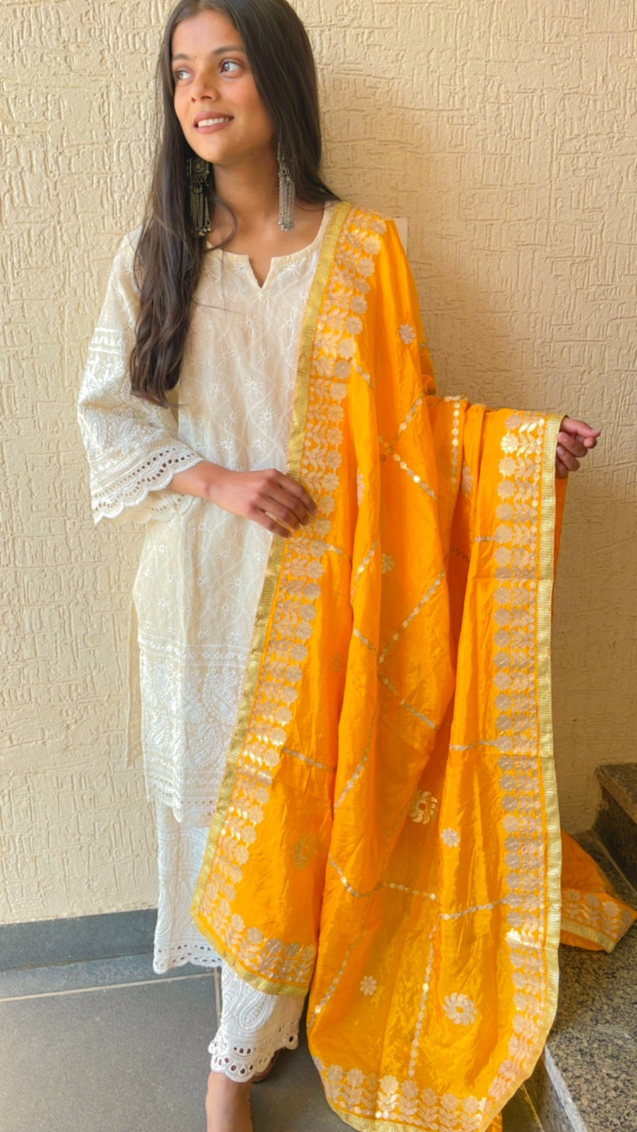BirthdaySALE: Yellow Silk Blend Dupatta with Gotta Patti Work for Festivals