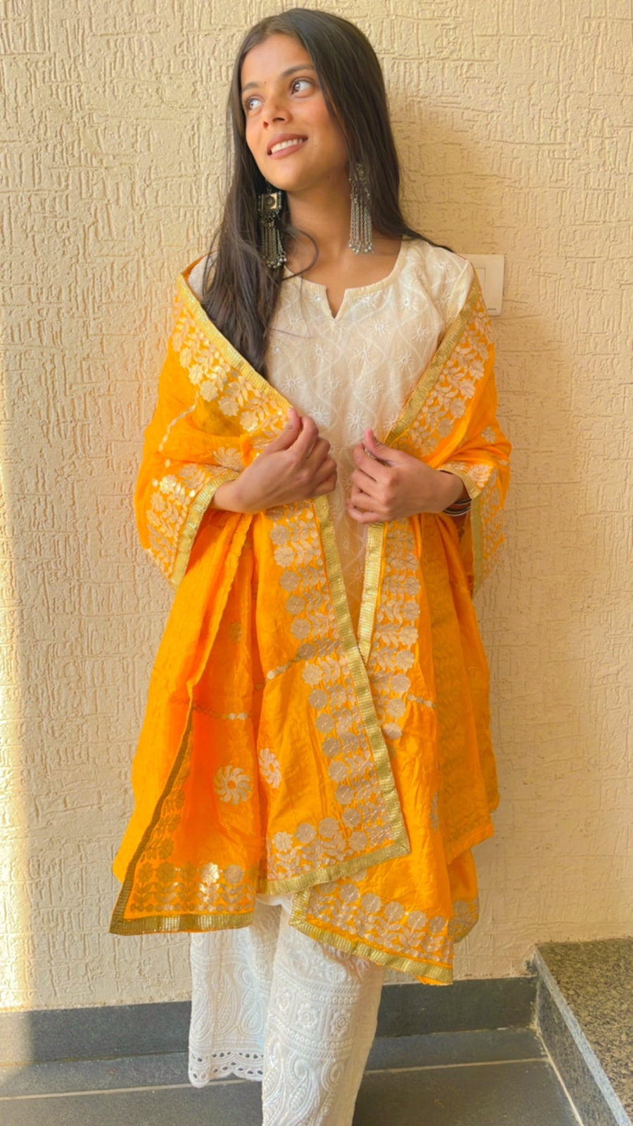 BirthdaySALE: Yellow Silk Blend Dupatta with Gotta Patti Work for Festivals