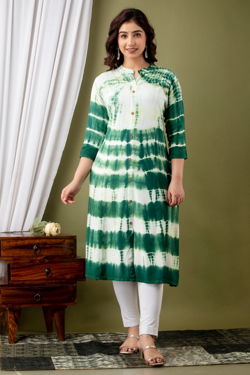 BirthdaySALE: Green Tie Dye Long Kurti