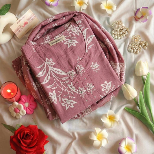 Mauve floral Slim fit Suit Set