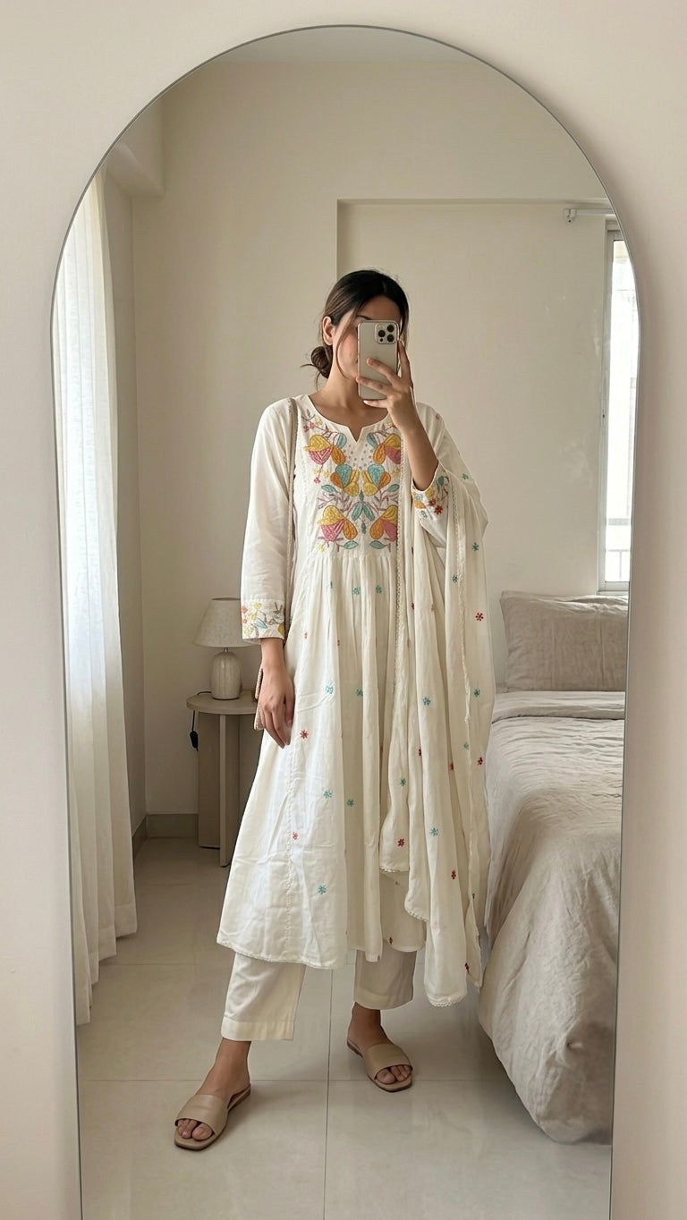 Ivory Bloom Cotton Suit Set