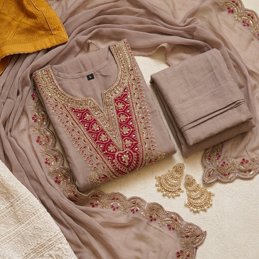 Mauve Mul Chanderi fit Suit Set (Slim fit)
