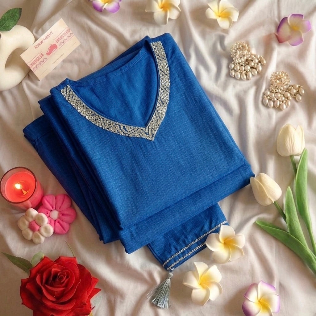 Sequin embroidered blue Suit Set