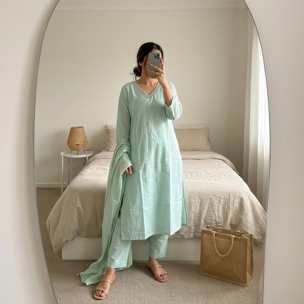 Sequin pastel aasmani Suit Set