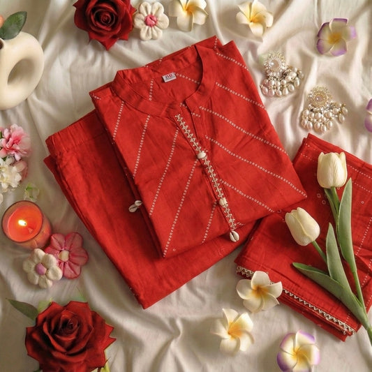 Red bandhej Suit Set