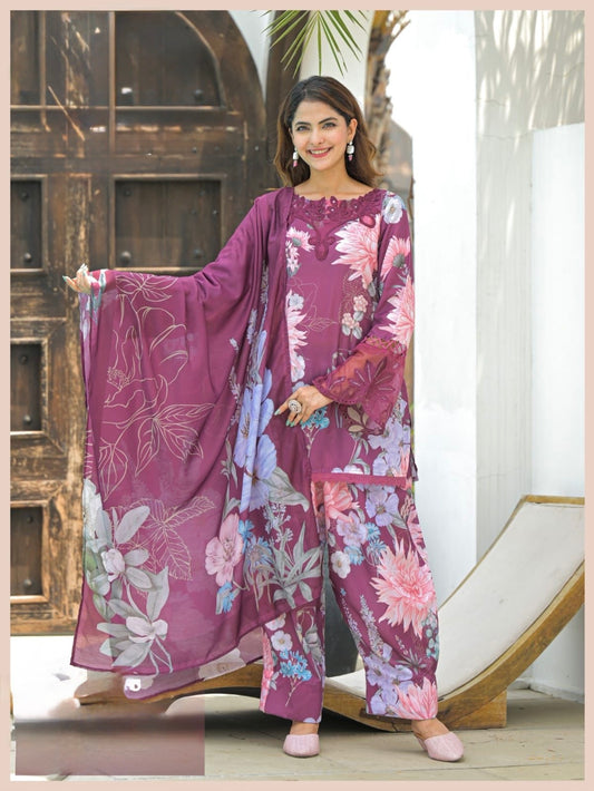 Mauve Floral Farsi Suit Set  - SALE