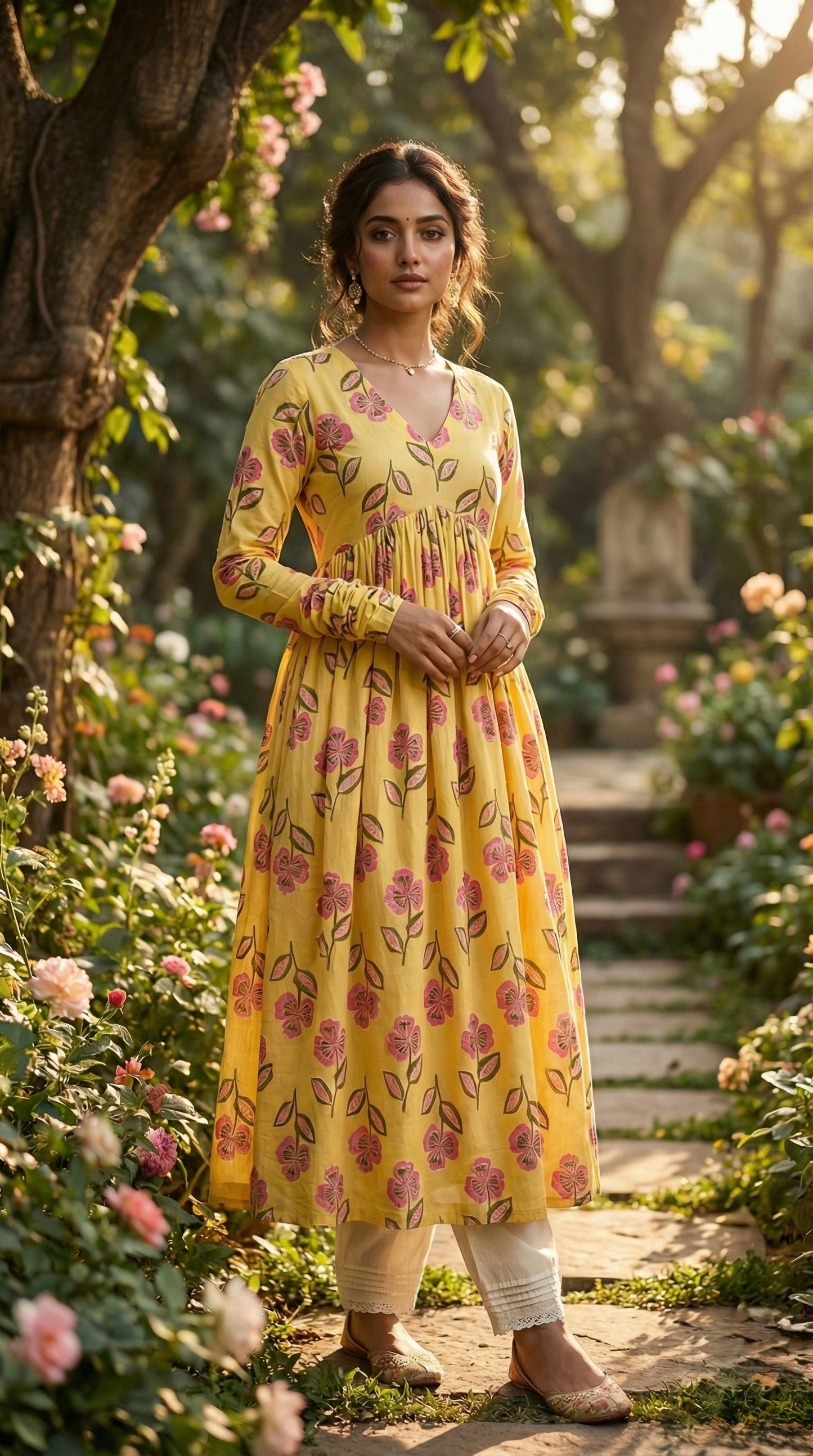 Butter yellow floral Chudidar Kurta