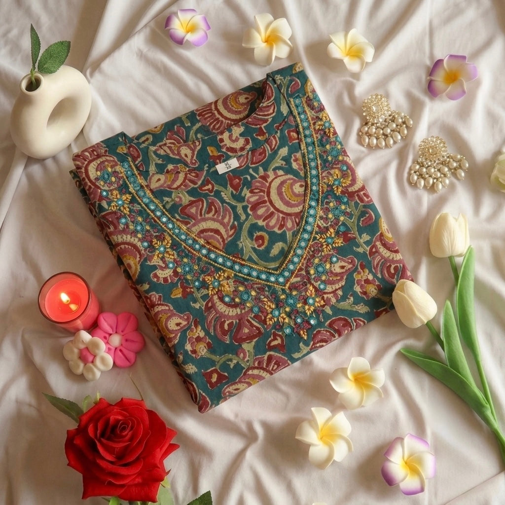 Green Floral Printed Kurta