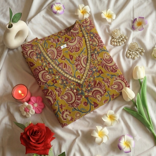 Mustard Floral Printed Kurta