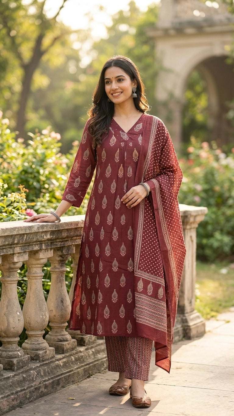 Maroon floral Suit Set