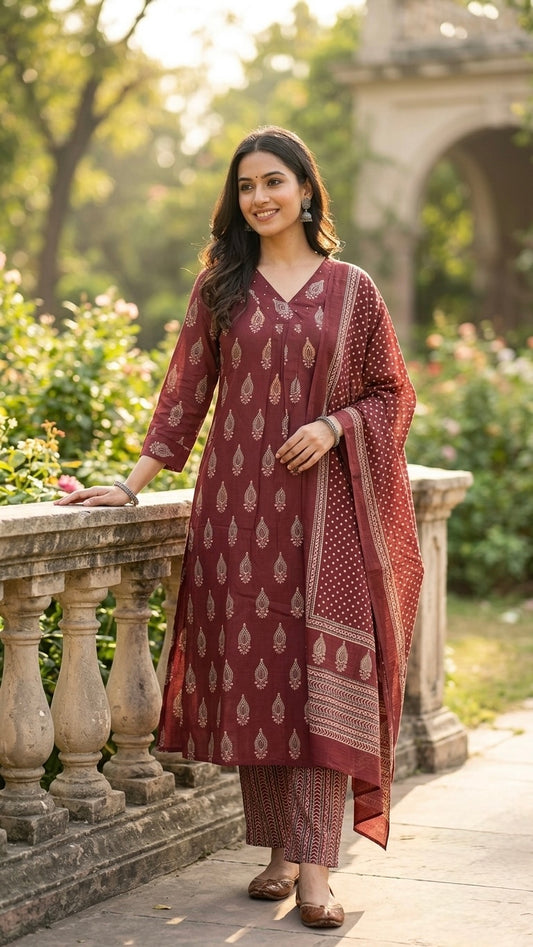 Maroon floral Suit Set