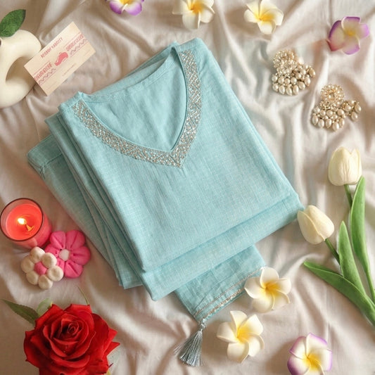 Sequin pastel aasmani Suit Set