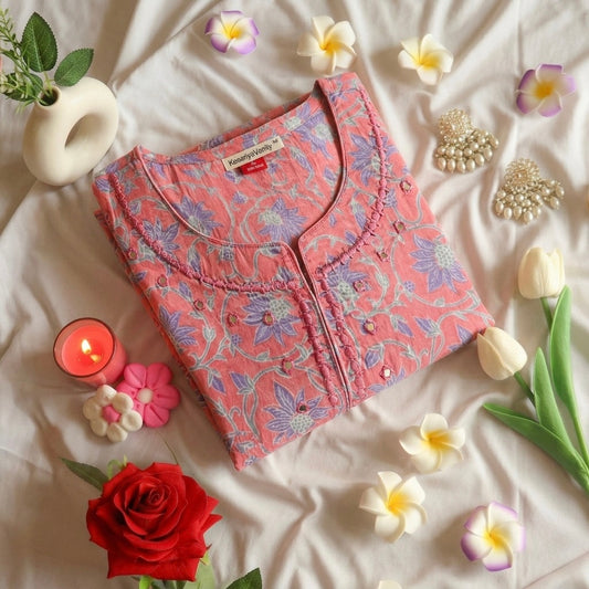 Peach floral Kurta Slim fit