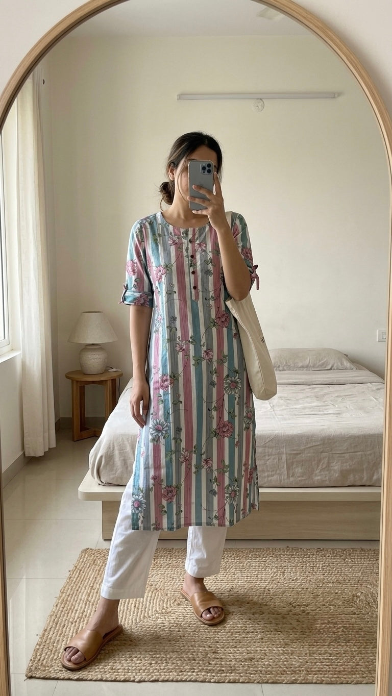 Skyfoam pink kurta
