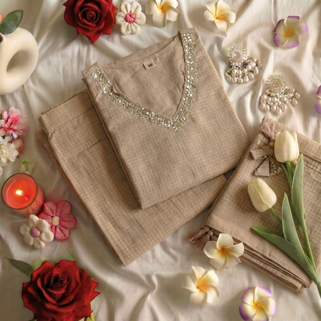 Sequin pastel coffee Suit Set