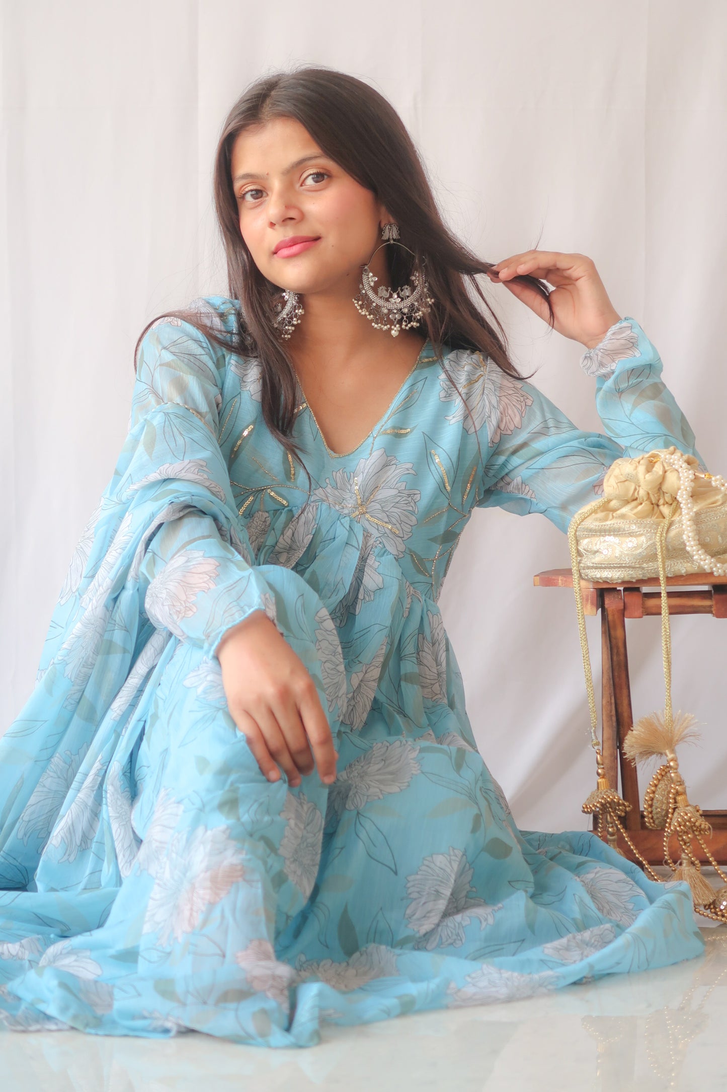 Aasmani Rang Anarkali Suit Set