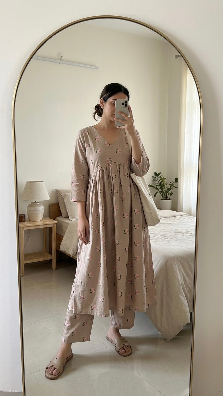 Beige Rose Aaram Suit Set