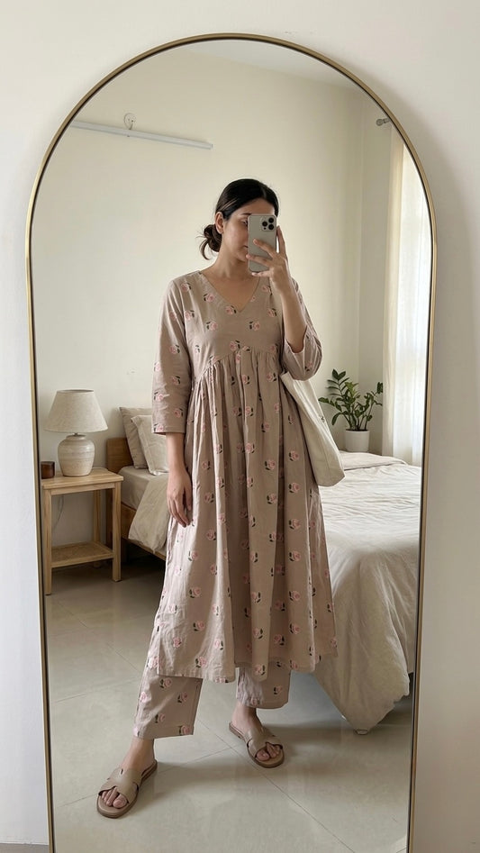 Beige Rose Aaram Suit Set