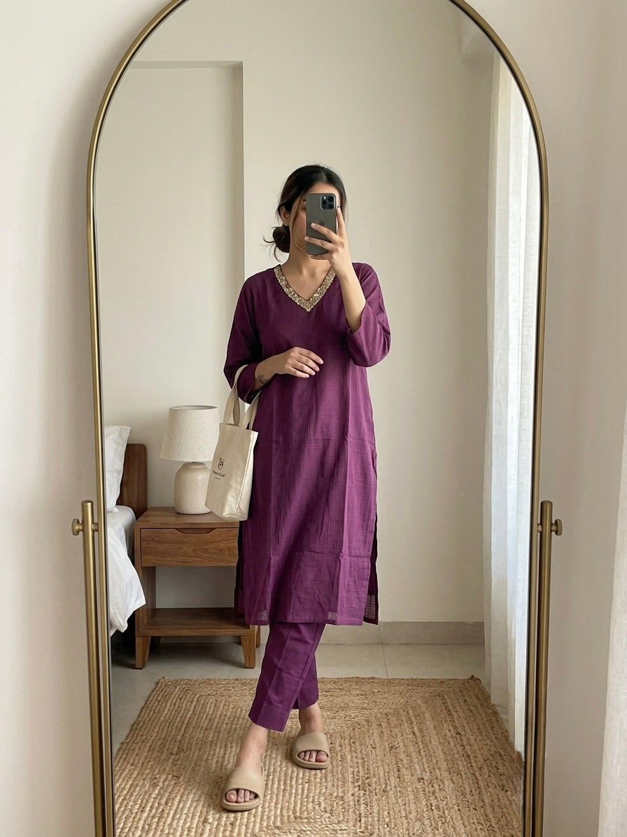 Sequin embroidered wine Suit Set