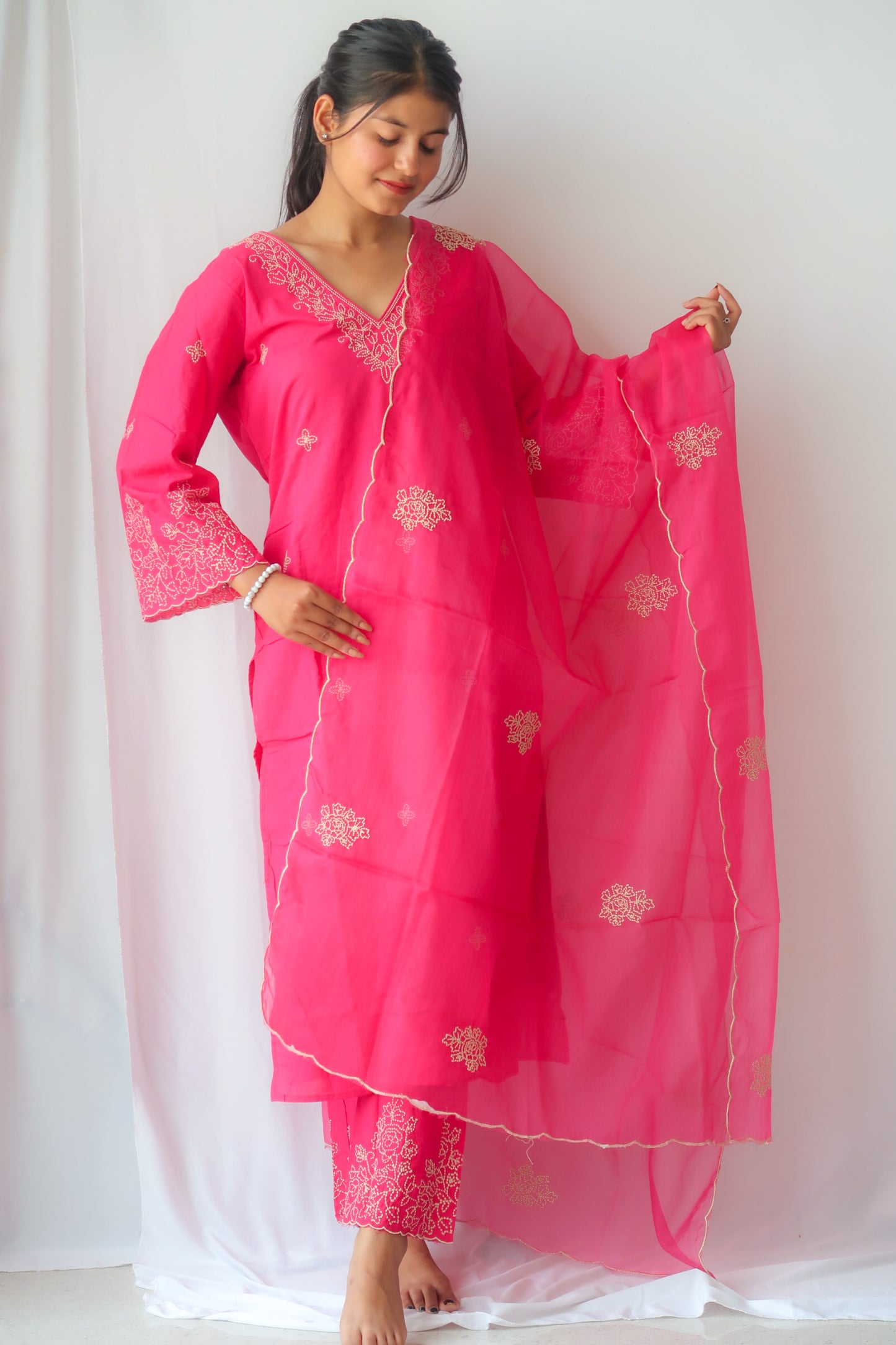 Hot Pink Embroidered Hues Suit Set