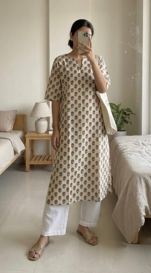 Offwhite yellow floral kurta