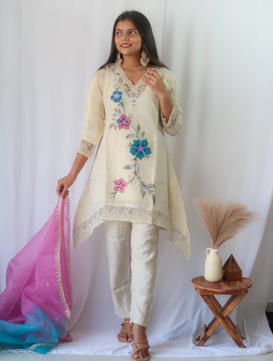 Pearl Zari Princess Cut Suit Set (Slim fit) - SALE