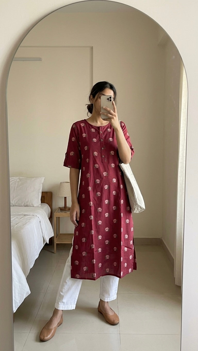 Burgundy rose kurta