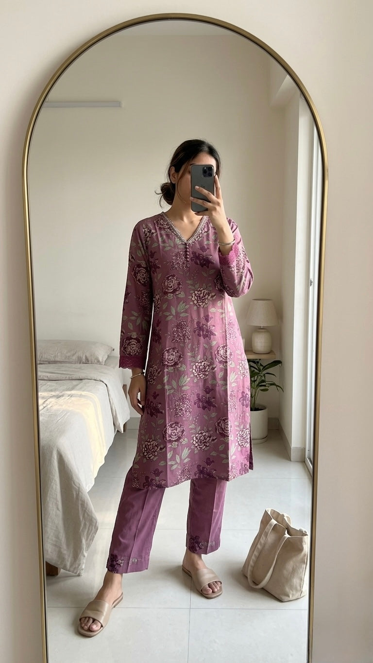 Mauve floral Kurta