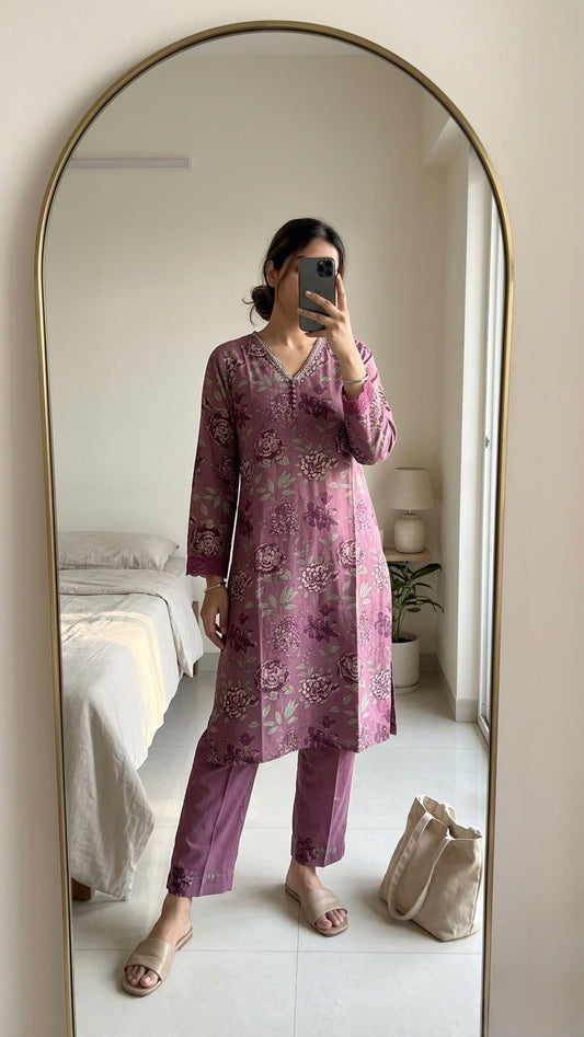 Mauve floral Kurta