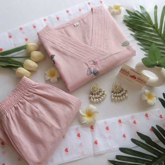 Soft pink embroidery Suit Set