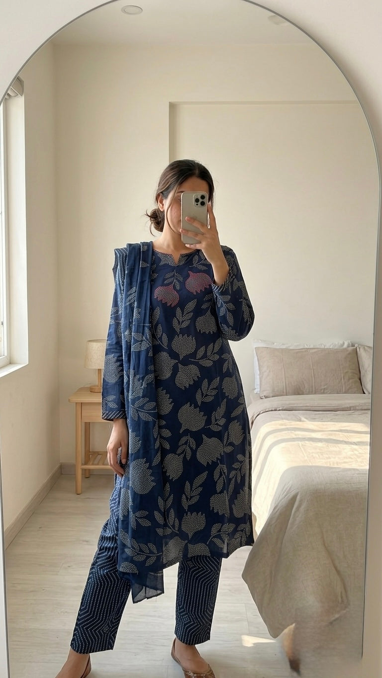 Midnight Blue Cotton Suit Set
