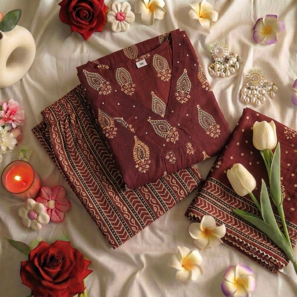 Maroon floral Suit Set
