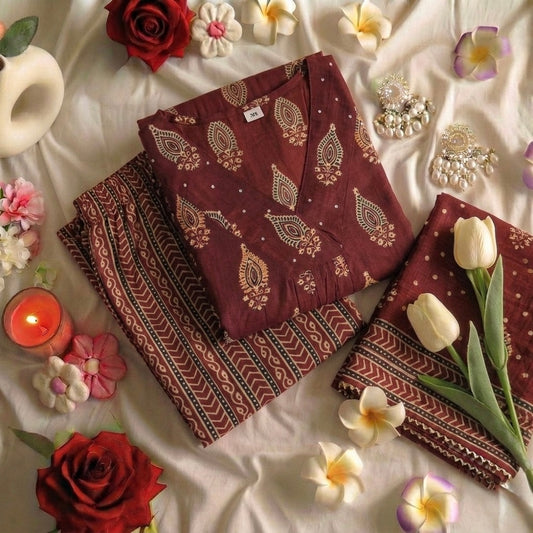 Maroon floral Suit Set