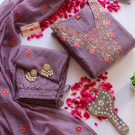 Mauve Bloom Cotton Suit Set