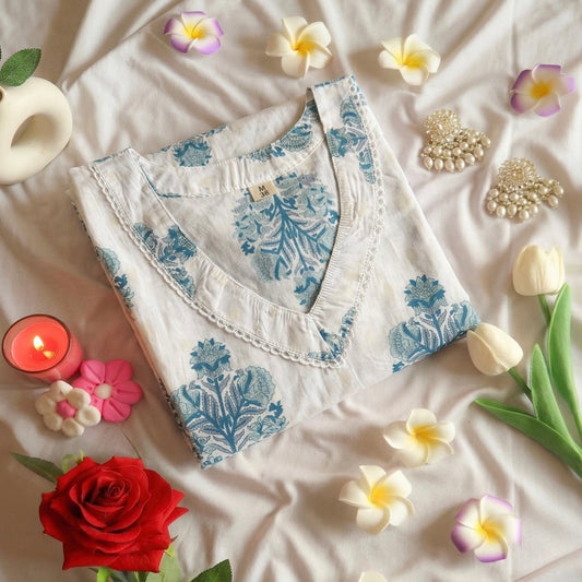 Blue lace Kurta Slim fit