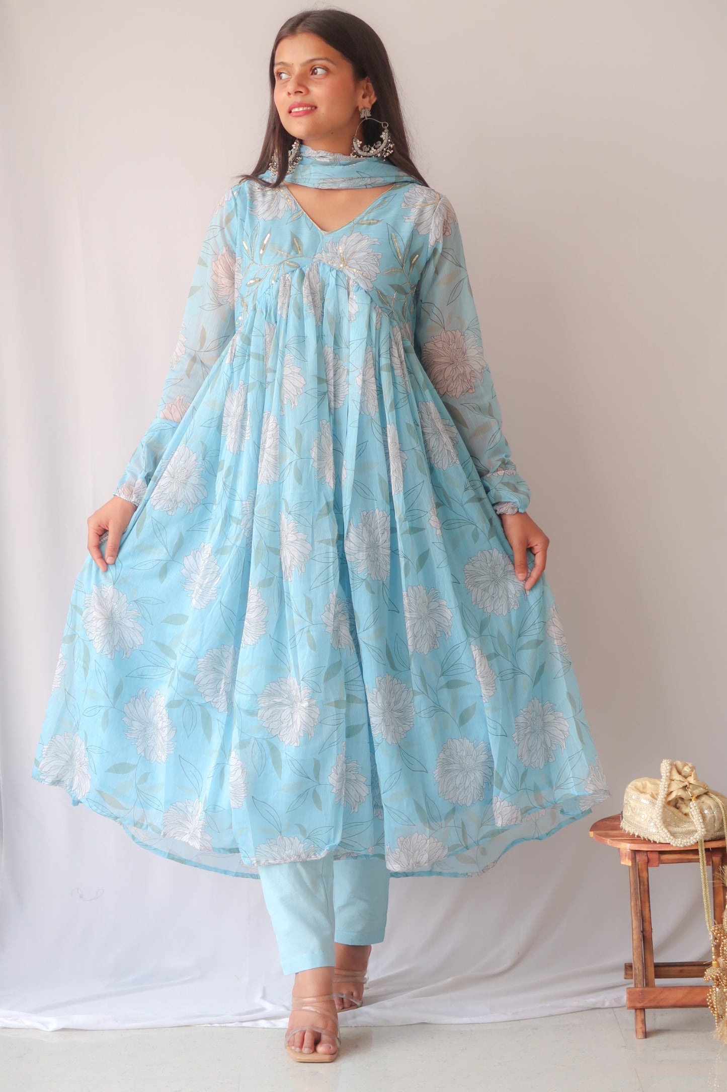 Aasmani Rang Anarkali Suit Set