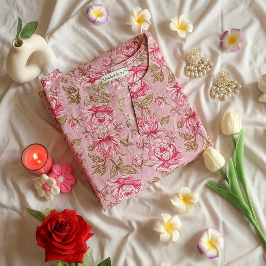 Flamingo pink flowers kurta
