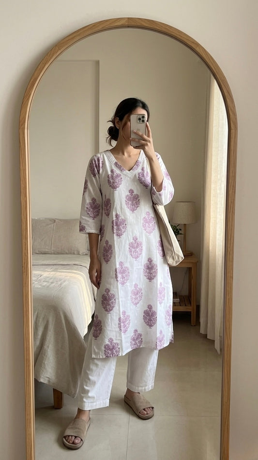 Lavender lace Kurta Slim fit