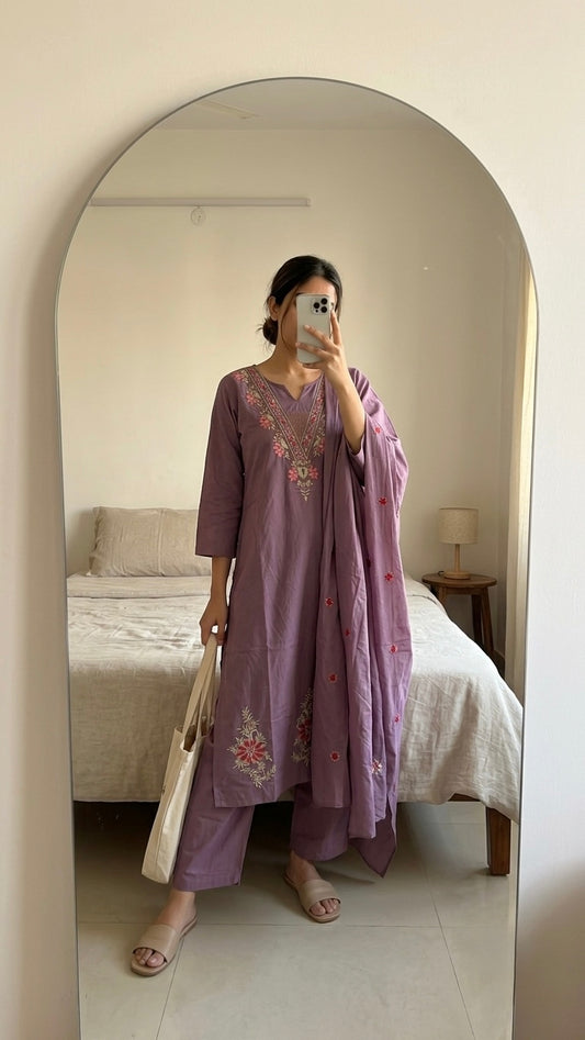 Mauve Bloom Cotton Suit Set