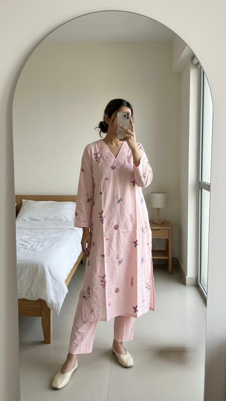 Soft pink embroidery Suit Set