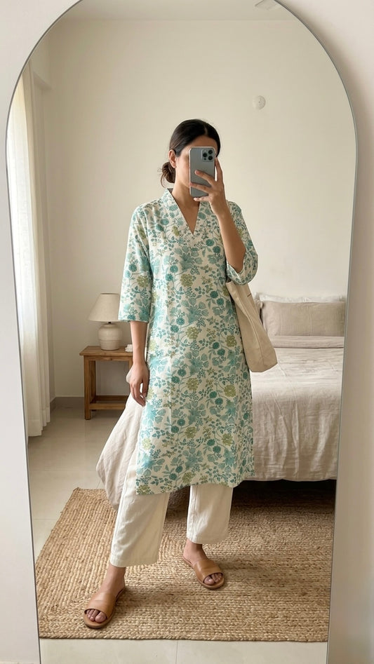 Aqua floral Kurta Slim fit