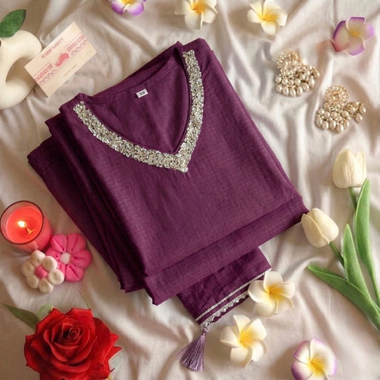 Sequin embroidered wine Suit Set