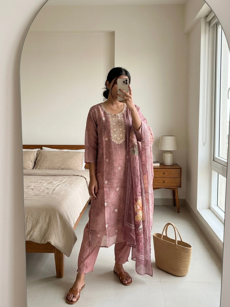 Mauve zari Festive Slim fit Suit Set - SALE