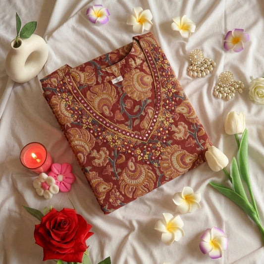 Red Floral Printed Kurta