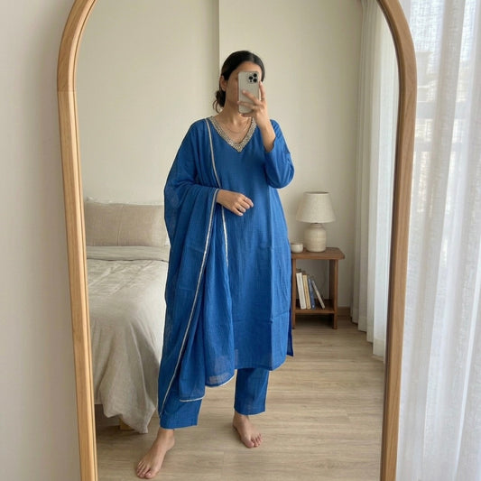 Sequin embroidered blue Suit Set