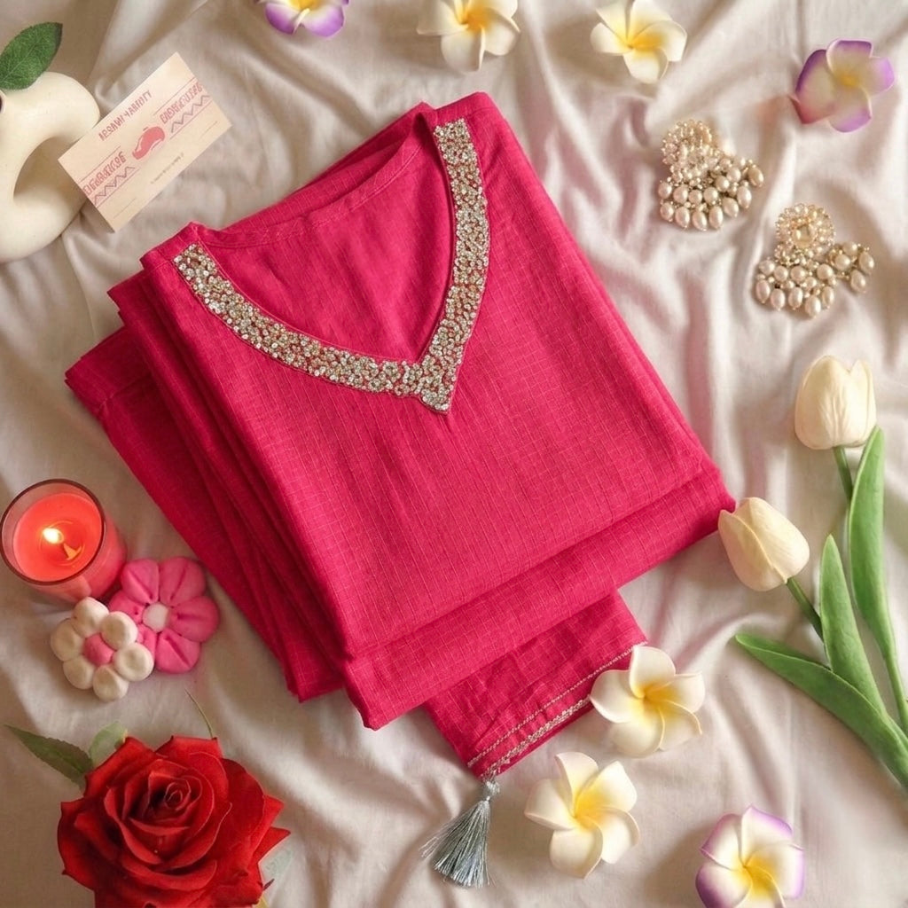 Sequin embroidered Pink Suit Set