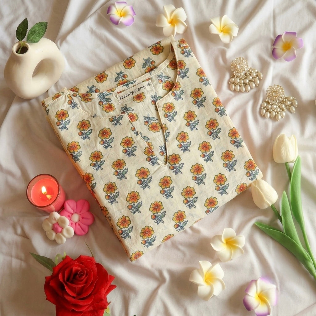 Offwhite yellow floral kurta